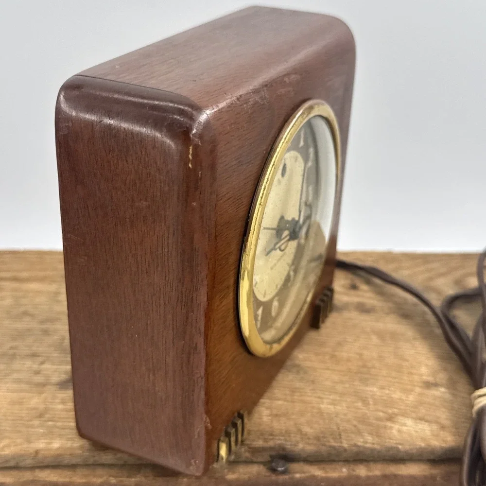 Vintage Seth Thomas MCM Wood Desk Clock Model ECHO-3E Works Electric w/Alarm